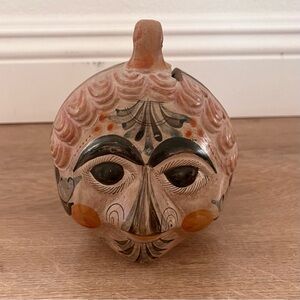 Mexican Face Coin Piggy Bank Tonala Folk Art Terra Cotta Pottery‎ 1920-50s Vtg
